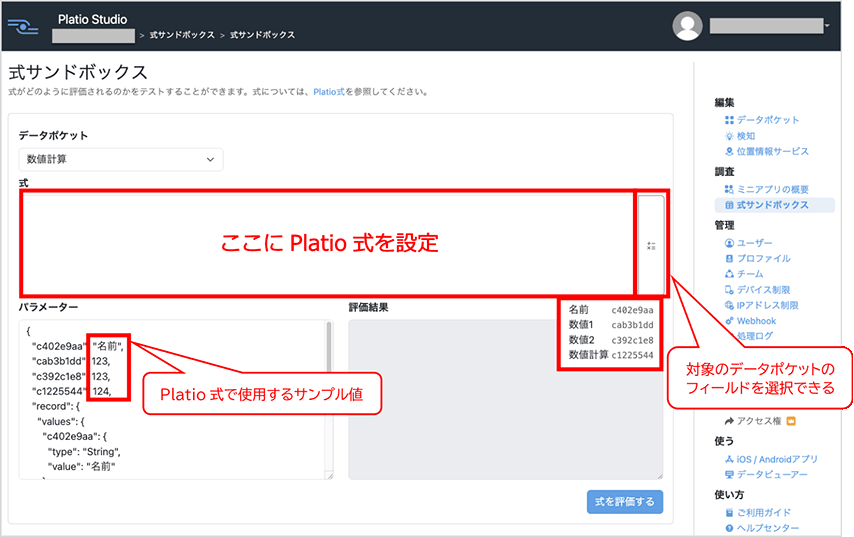 ここにPlatio式を設定